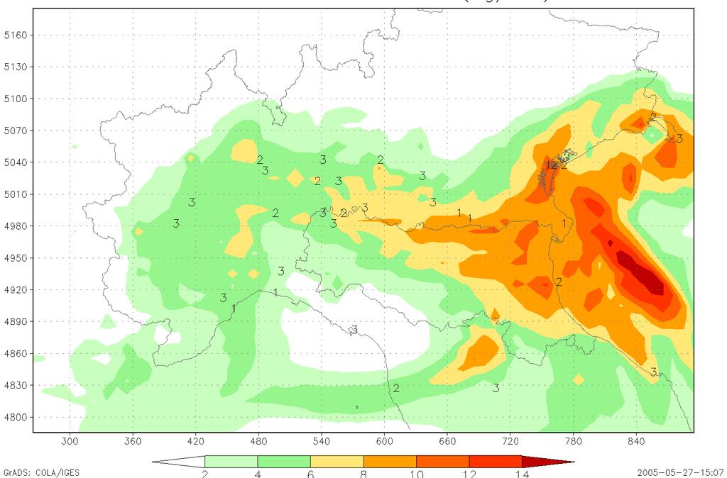 Stima del contributo alla concentrazione di PM10 µg/m3 dovuto alla produzione di energia elettrica (NINFA 10*10km, episodio inverno