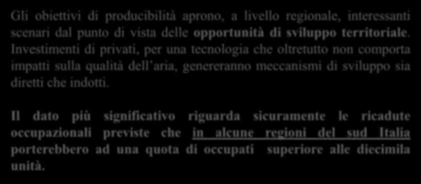 Investimenti di privati, per una tecnologia che oltretutto non comporta impatti sulla qualità dell aria, genereranno meccanismi di