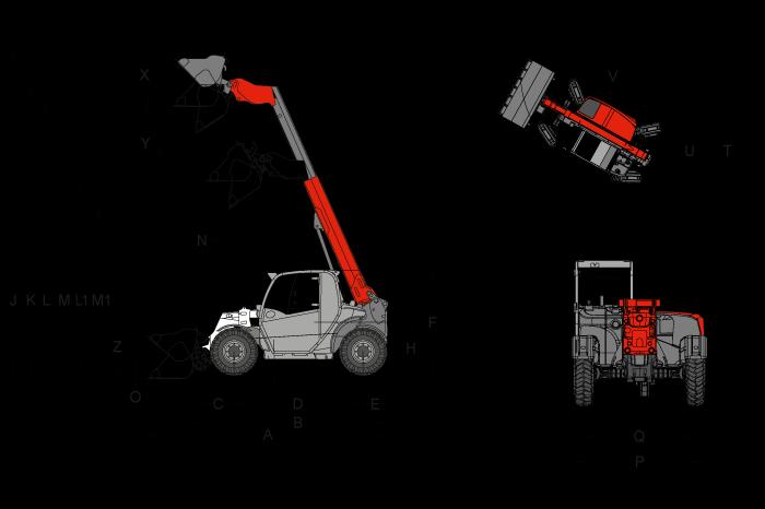 T5522 Pale telescopiche Dimensioni Pneumatici standard 10.5 / 80-18 AS ET0 A Lunghezza totale 4.576 mm B Lunghezza complessiva (senza pala) 3.