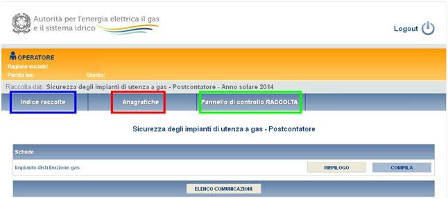 Figura 1.4: Pannello di controllo Selezionando il tasto Riepilogo si accede all elenco degli impianti di distribuzione gas gestiti dal distributore alla data 31 dicembre 2014.