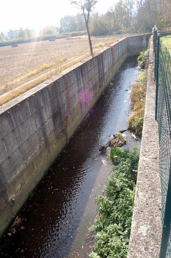 Fig. 19 Tratto L P, veduta del canale scaricatore da N e da S, sullo sfondo l autostrada del Frejus.