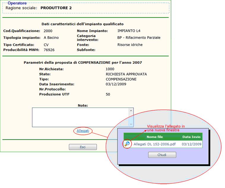 E possibile, inoltre, visualizzare l intero allegato protocollato cliccando