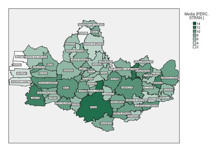 PERCENTUALE DI STRANIERI RESIDENTI