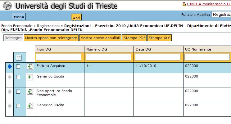 a sinistra il pulsante Mostra spese non reintegrate.