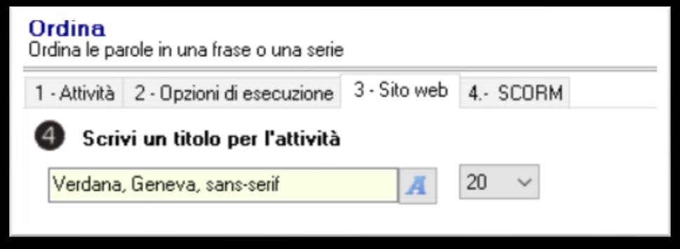 Figura 6 Nel campo individuato dal numero 4 (figura 5) potremmo (facoltativamente) inserire un breve testo come traccia che aiuta l'utente a ordinare la frase; la