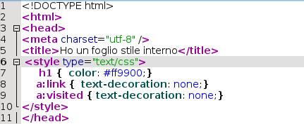 CSS interno Scrivo il foglio stile negli head di