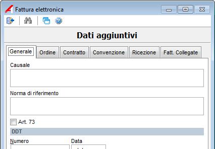 Come si può vedere in figura, alcune informazioni sono attribuite direttamente alla fattura: sono quelle della pagina Generale.