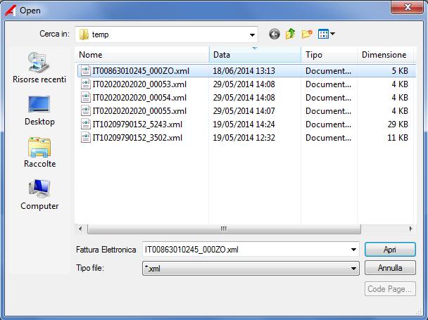 1.11 * Visualizza file XML Tramite questa voce è possibile visualizzare il contenuto dei file xml delle fatture