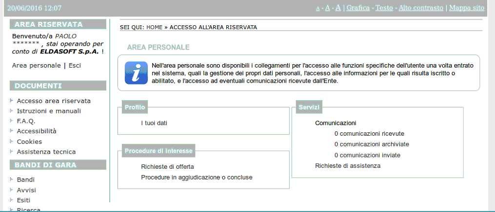 3) è possibile accedere al Portale Appalti come operatore economico cliccando sul link che ne riporta la ragione sociale, come nell esempio sotto