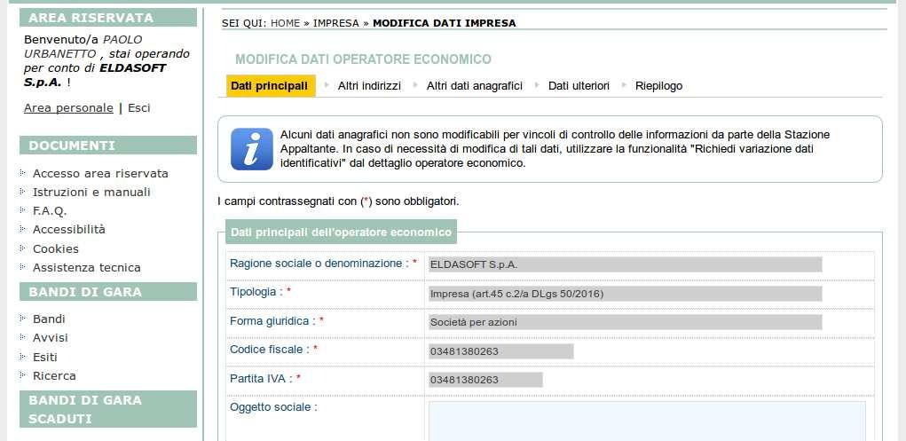 medesime informazioni già descritte in fase di registrazione.