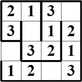LABIRINTO MAGICO (7 punti): Inserite i numeri da 1 a 3 in modo che in ogni riga e colonna ciascun numero appaia esattamente una volta e facendo sì che, entrando nel labirinto e percorrendolo fino