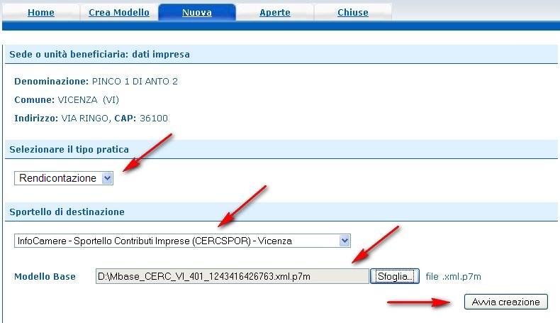 2. APRIRE LA PRATICA (PULSANTE NUOVA ) selezionare la Camera di Commercio digitare il Nr.