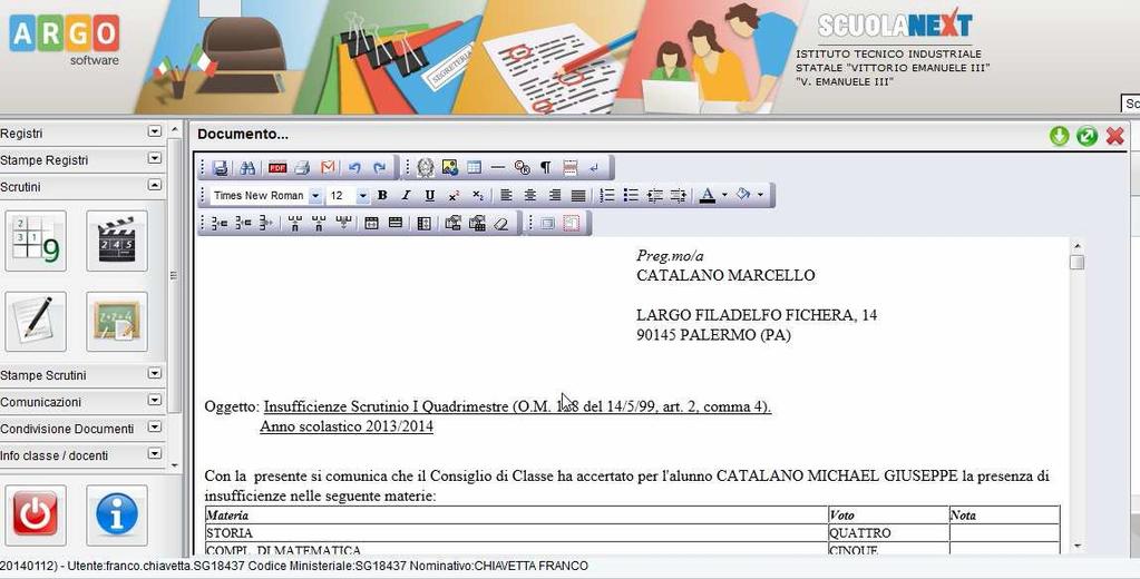 Verrà mostrato un documento precompilato contenente TUTTE le lettere da inviare alle famiglie per ogni allievo con le insufficienze da colmare ed eventuale