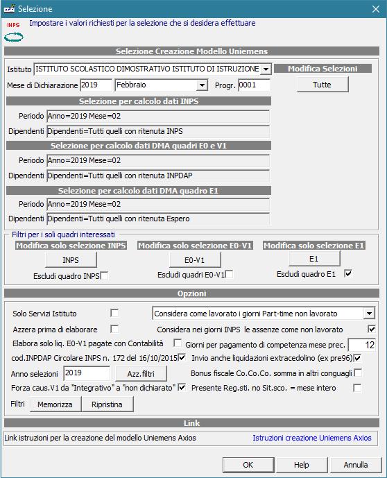 5 GENERAZIONE MODELLO UNIEMENS Il programma leggendo i dati dal Registro Stipendi (per gli imponibili e i contributi), dalle Situazioni scolastiche di Personale (per i periodi del DMA), dal