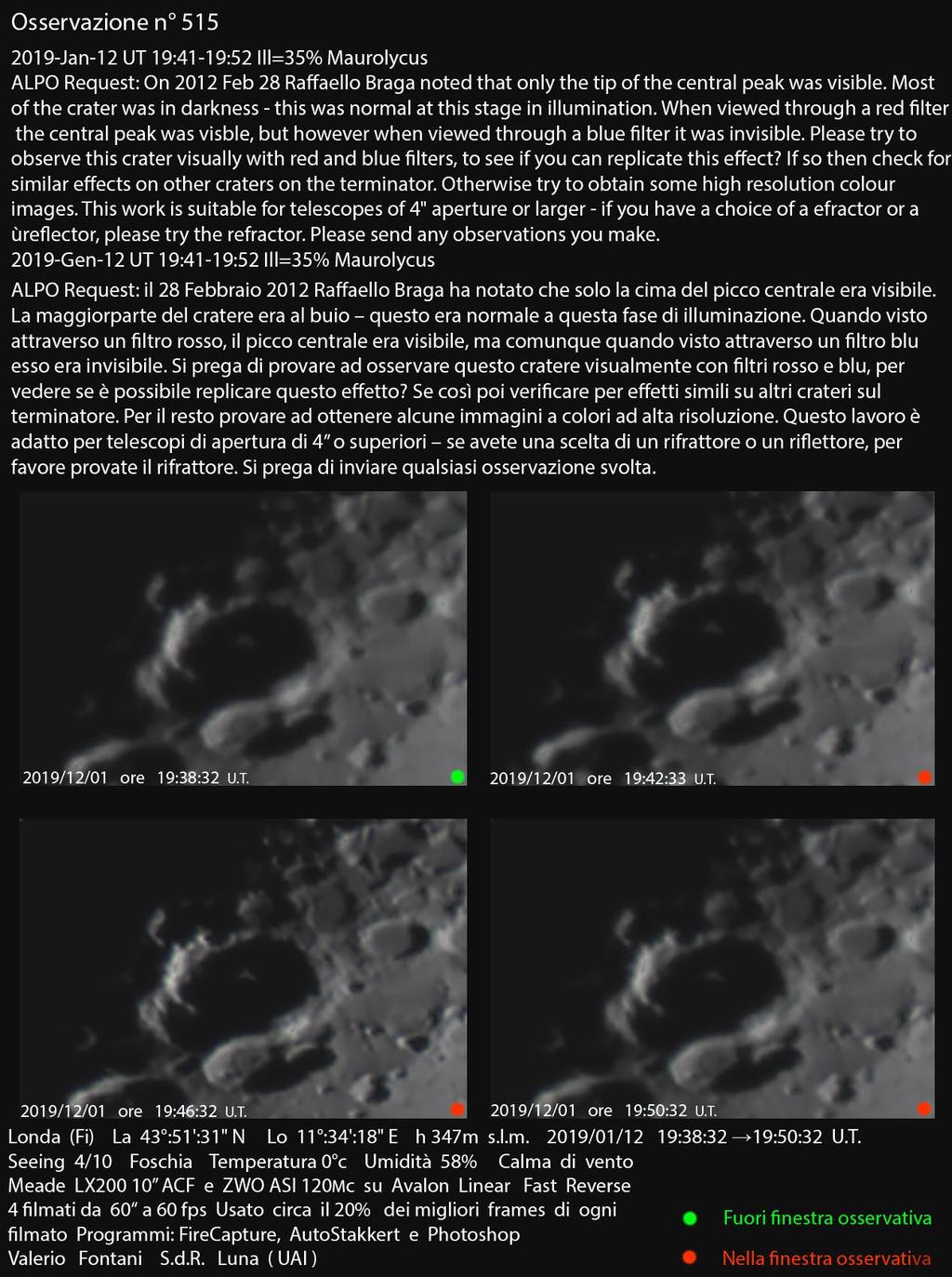 Lunar Geological Change Detection & Transient Lunar Phenomena Oss n 515