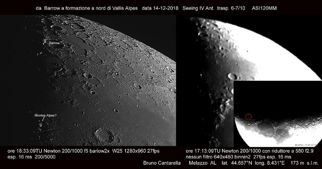 Le foto della Sezione di Ricerca Luna - UAI Barrow-Vallis Alpes 14-12-2018 Alle 18:33/17:13 T.U. Newton 200/1000 mm ASI 120MM Barlow 2x/ridutt.