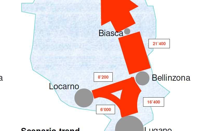 previsioni Cantone 2025 (raddoppio 13 anni) Tratta