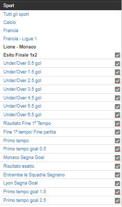 I MERCATI esito finale under/over risultato fine primo tempo esito primo tempo - esito fine partita esito primo tempo più o meno di 1 gol alla fine del 1 tempo Monaco segna