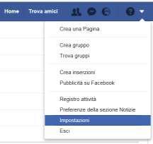 IMPOSTAZIONI ACCOUNT FACEBOOK Clicca sul pulsante in alto a destra della barra, dal menú a tendina selezionare Impostazioni IMPOSTAZIONI GENERALI DELL ACCOUNT: Le voci del menu, si possono modificare