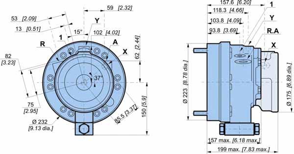 imensioni d'ingombro distribuzione a 2 cilindrate con cambio applicato 2 2 4 3 27.6 kg [6 lb] 35.2 kg [77 lb] 0.50 L [30 cu.in].00 L [60 cu.