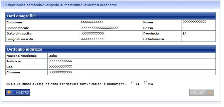 5.2.2 Acquisizione domanda Di seguito vengono presentati i dettagli operativi della funzionalità. 5.2.2.1 Dati anagrafici del richiedente Cliccando sulla voce di menu Acquisizione domanda> Congedo di