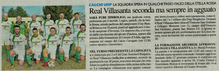 12. RASSEGNA STAMPA IL GIORNO, 18/12/2018 U.I.S.P. MONZA-BRIANZA CALCIO La Segreteria Tel.