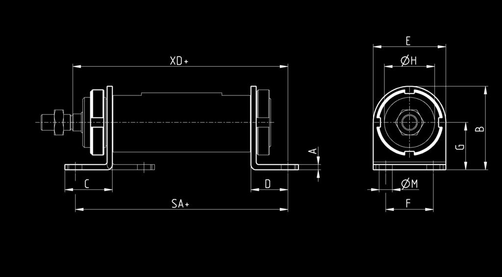 CILINDRI INOX > ATTUAZIONE PNEUMATICA 2019 Ancoraggio piedini / flangia Mod.