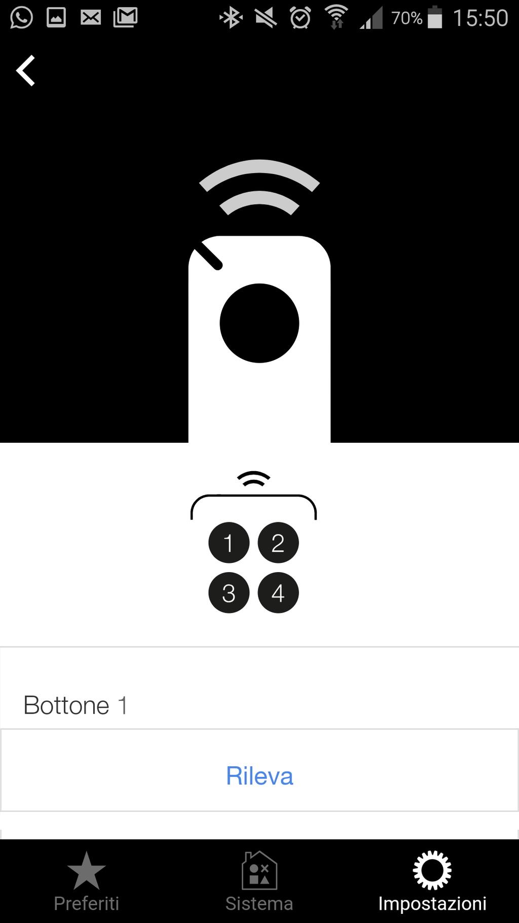 AGGIUNGERE UN TELECOMANDO Tabella 5 Abbina manualmente 08 Sensori disponibili Vento Luce Luce e Pioggia Selezione della tipologia del sensore da aggiungere Nuovo telecomando Inserire il nome da