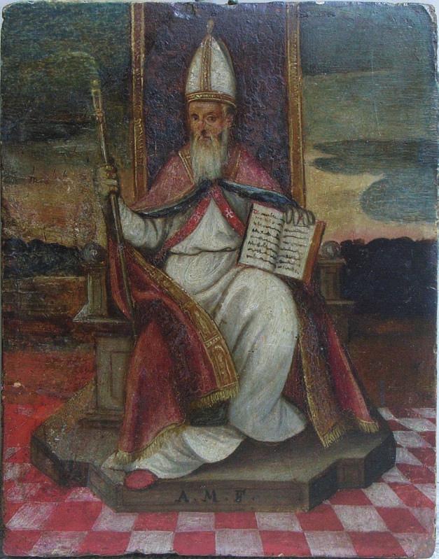 Tavoletta dipinta Parte di una predella raffi gurante un Vescovo con libro e pastorale