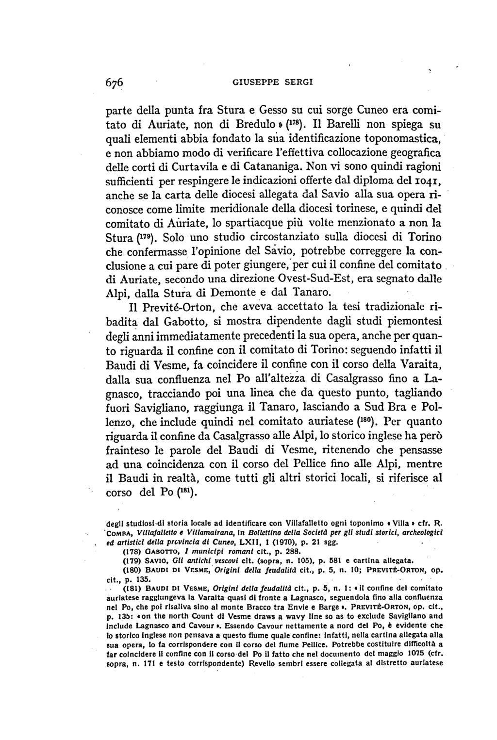 GIUSEPPE SERGI parte della punta fra Stura e Gesso su cui sorge Cuneo era comitato di Auriate, non di Bredulo I) (178).