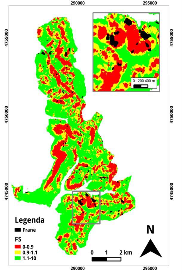 Deep-seated landslides susceptibility map HR = 68% NR = 56% Soddisfacente
