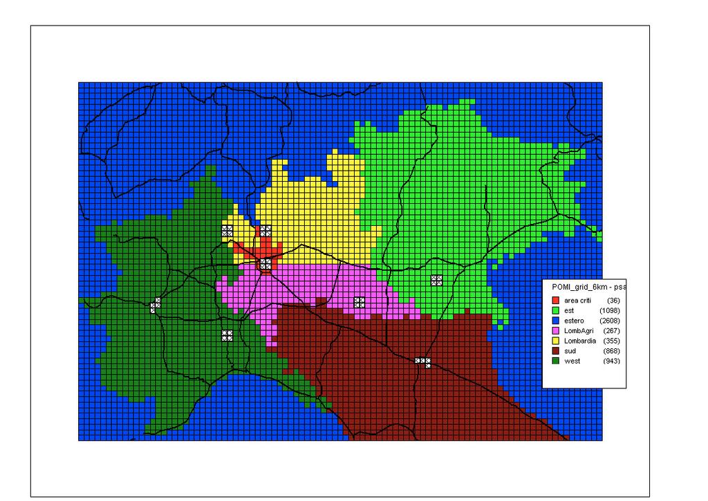 Ruolo delle sorgenti PSAT setup (aree sorgente e recettori) Ispra Torino Milano Areas map and receptors Bologna Milano