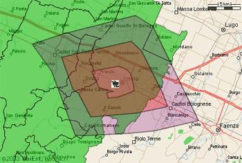 Agendo sul pulsante verrà cancellato tutto il contenuto della cartina, Isocrone incluse. ISOMETRE Il calcolo e la rappresentazione delle Isometre è del tutto analogo a quello delle Isocrone.