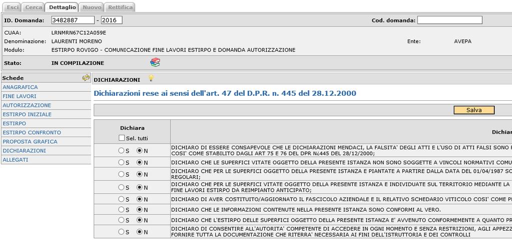 2.9 SCHEDA DICHIARAZIONI La scheda successiva da