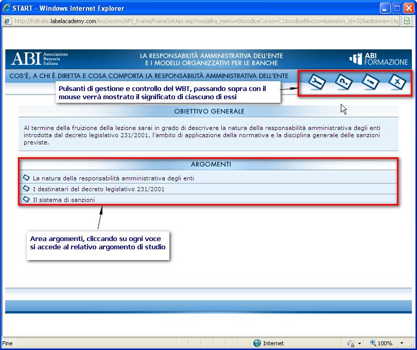 5. WBT Il WBT (Web Based Training) è un materiale multimediale che attraverso l interazione tra testo, audio e grafica consente di veicolare i contenuti necessari all