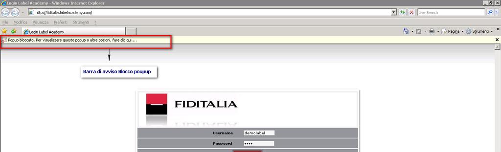 In caso di BLOCCO POP-UP comparirà un avviso nella barra in alto o