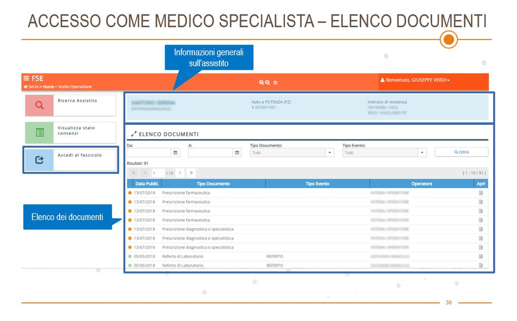 Dopo aver compilato il modulo che dettaglia il motivo di accesso al fascicolo, si viene