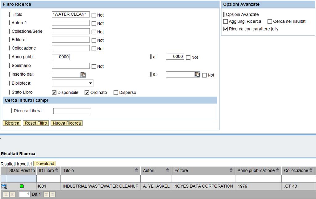 Ricerca Specifica di un Libro - Opzioni Avanzate: Ricerca con carattere Jolly 2.