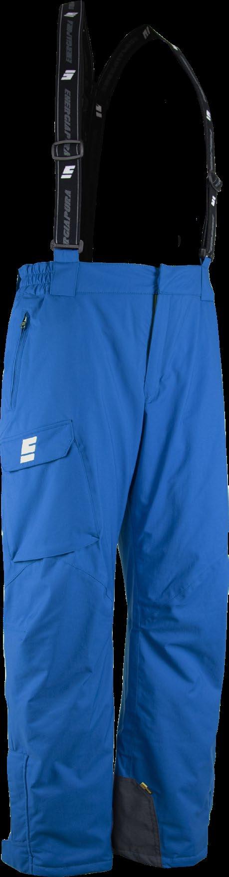 elastico antiscivolo -Zip laterali corte nel fondo gamba -TWaterproof, breathable, thermal and windproof pants -MicroValtherm 60