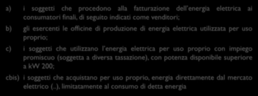 elettrica ai consumatori finali, di seguito indicati come venditori; b) gli esercenti le officine di produzione di energia elettrica utilizzata per uso