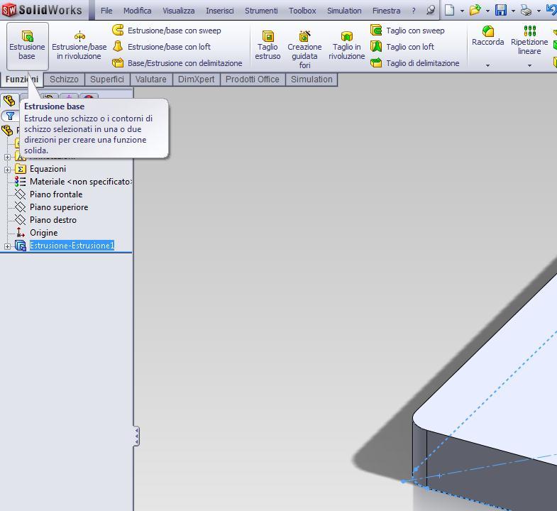 Estrusione base con un altezza di 25 Ora andremo create