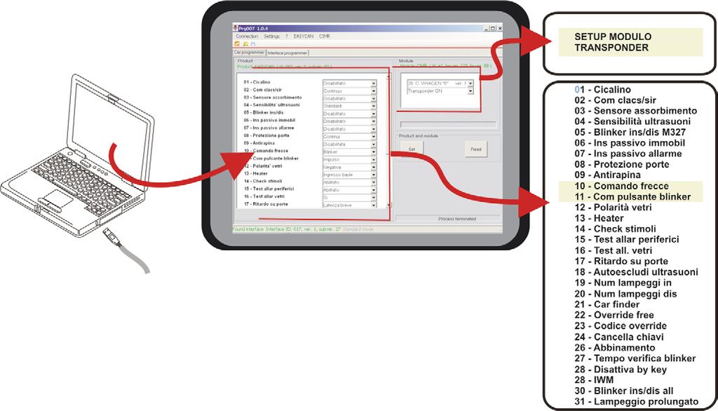 Prima di installare la CENTRALINA ALLARME in vettura è necessario eseguire una programmazione tramite il Programmatore allarme.