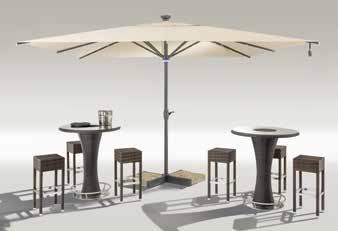Retractable umbrella with aluminum structure painted white or anthracite, aluminum ribs and covered in Olefin fabric color beige or white, with water-repellent coating. Opening cantilever.