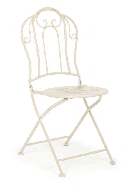 Chairs: steel treated for outdoor use frame. Epoxy powder coated. Folding.