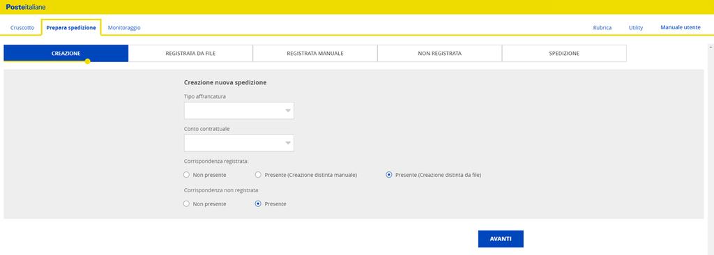 3.3 REGISTRATA MANUALE/DA FILE: per spedire prodotti di posta registrata (es. Raccomandata pro) è possibile caricare sul Portale i dati degli invii con 2 modalità: a.