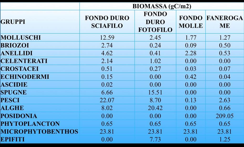 Valutazione biofisica del capitale naturale nelle AMP italiane: stock di biomassa Il valore biofisico del capitale naturale viene valutato