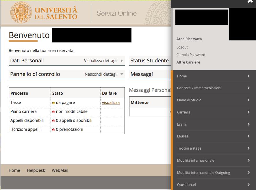 Figura 2 primo menu di scelta Dal menu successivo selezionare la voce Bandi di Mobilità Figura 3 secondo menu di scelta Dal menu a tendina selezionare EXCHANGE PROGRAMS.