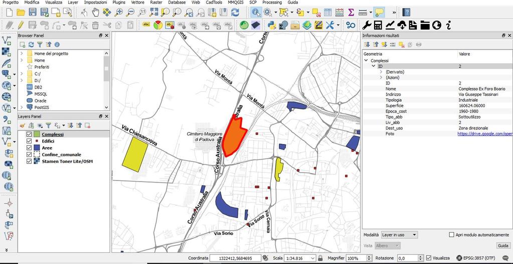 Progetto GIS Tutti gli elementi mappati sono stati riportati in ambiente desktop GIS sul software