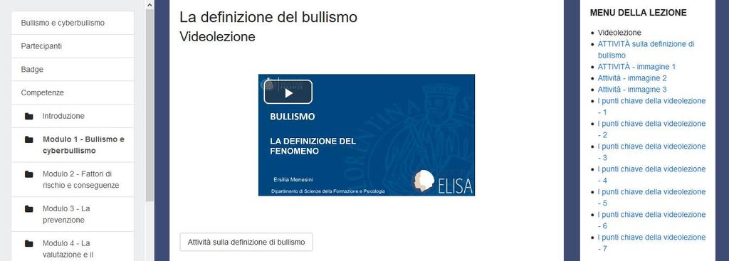 Sul lato sinistro dello schermo è possibile monitorare il percorso su ELISA, e quindi capire