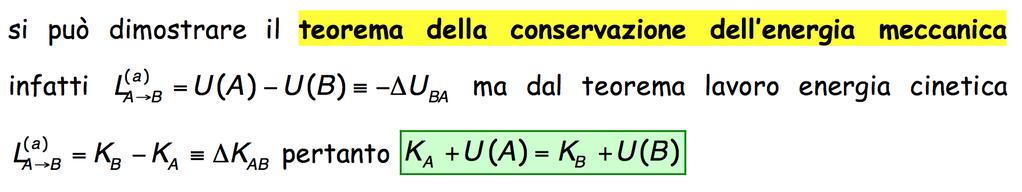 FORZE CONSERVATIVE E CONSERVAZIONE DELL ENERGIA MECCANICA Definiamo Energia Meccanica E = K + U = mv 2 /2 + U somma dell energia cinetica e dell energia potenziale Se su una particella agisce una